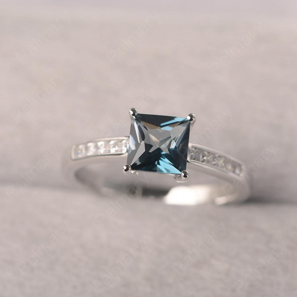Princess Cut London Blue Topaz Wedding Ring - Palmary