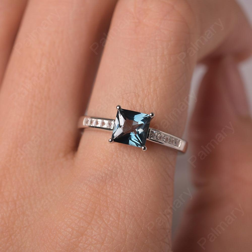 Princess Cut London Blue Topaz Wedding Ring - Palmary