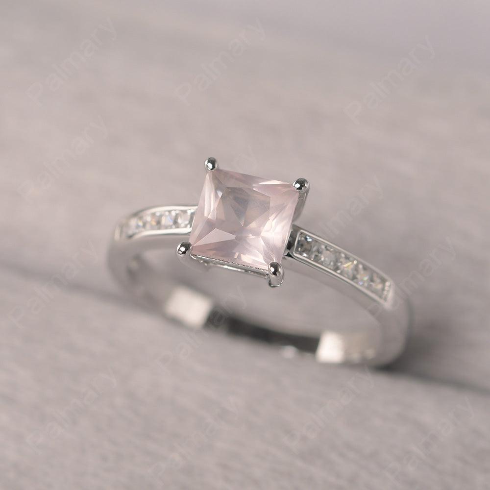 Princess Cut Rose Quartz Wedding Ring - Palmary