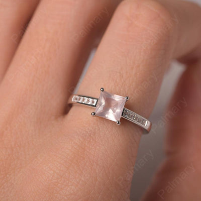 Princess Cut Rose Quartz Wedding Ring - Palmary