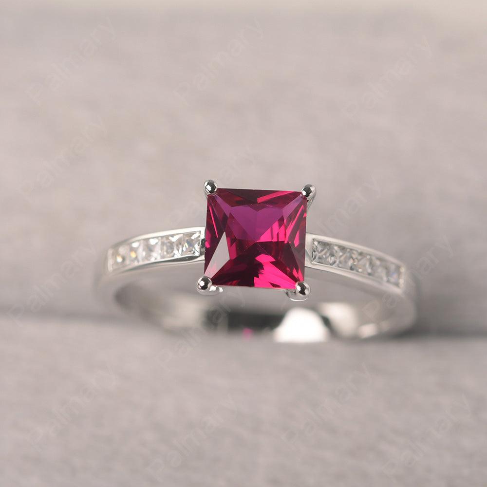 Princess Cut Ruby Wedding Ring - Palmary