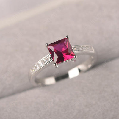 Princess Cut Ruby Wedding Ring - Palmary