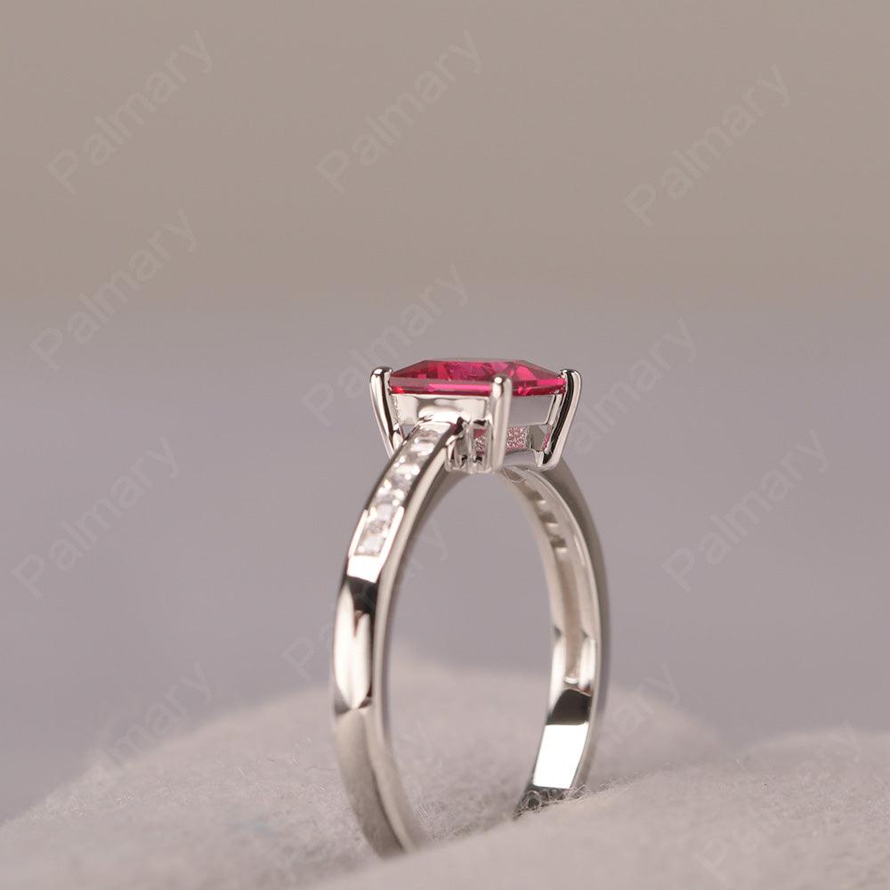 Princess Cut Ruby Wedding Ring - Palmary