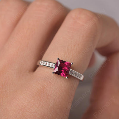 Princess Cut Ruby Wedding Ring - Palmary