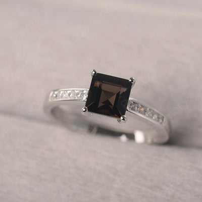 Square Cut Smoky Quartz  Wedding Ring - Palmary