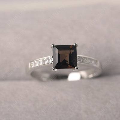 Square Cut Smoky Quartz  Wedding Ring - Palmary