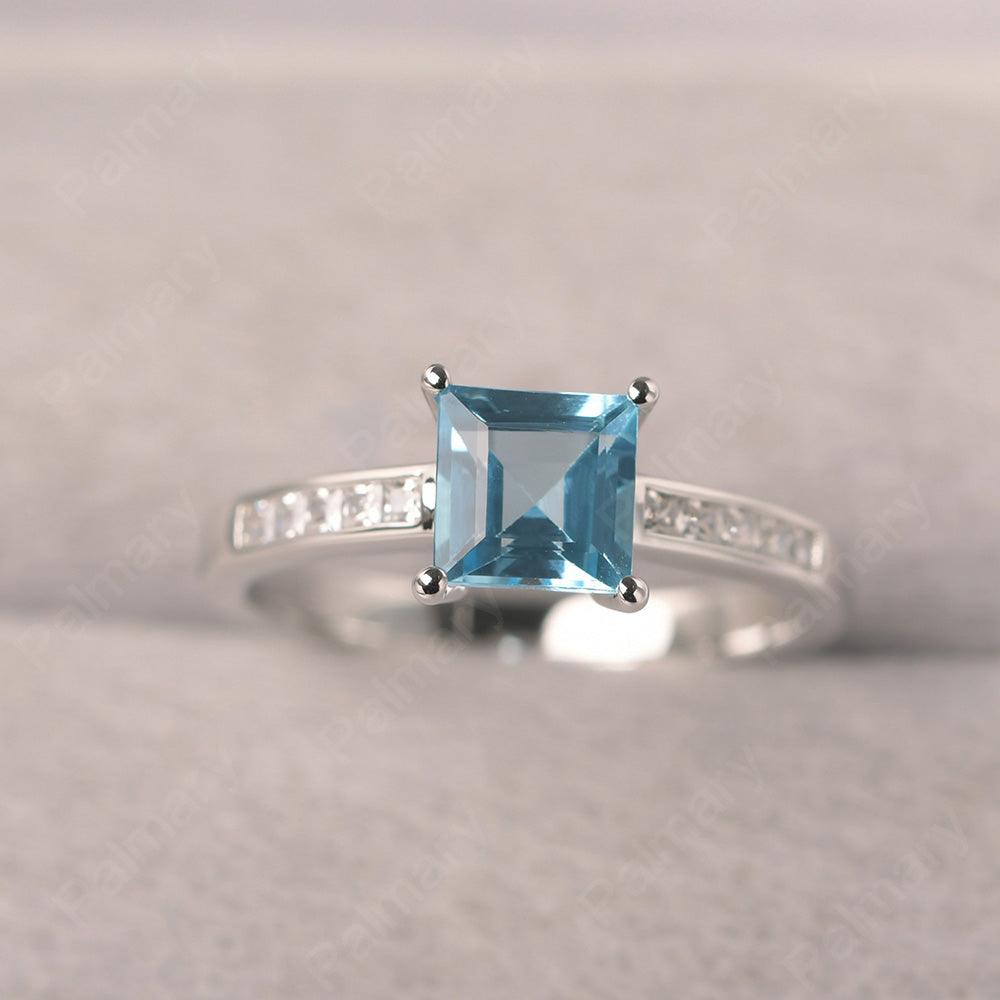 Square Cut Swiss Blue Topaz Wedding Ring - Palmary