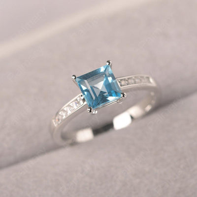 Square Cut Swiss Blue Topaz Wedding Ring - Palmary