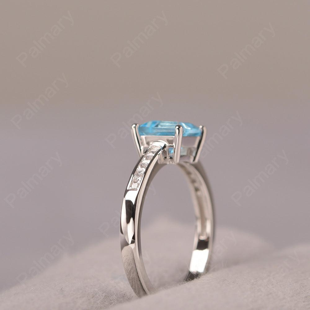 Square Cut Swiss Blue Topaz Wedding Ring - Palmary