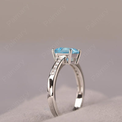 Square Cut Swiss Blue Topaz Wedding Ring - Palmary