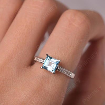 Square Cut Swiss Blue Topaz Wedding Ring - Palmary