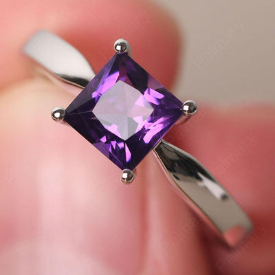 Princess Amethyst Solitaire Rings Silver - Palmary