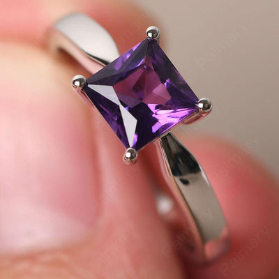 Princess Amethyst Solitaire Rings Silver - Palmary