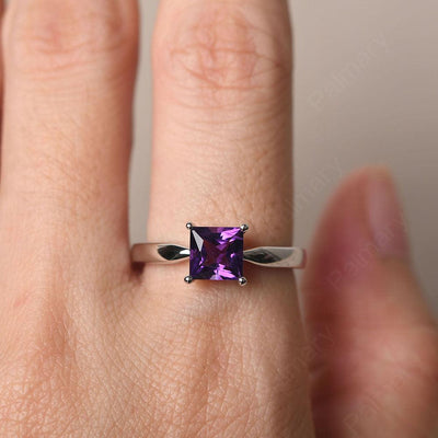 Princess Amethyst Solitaire Rings Silver - Palmary