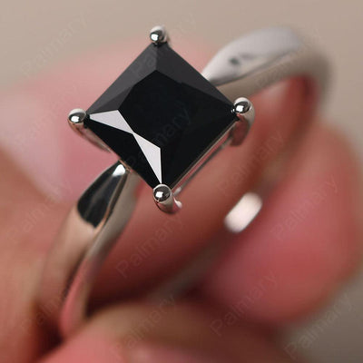 Princess Black Spinel Solitaire Rings Silver - Palmary