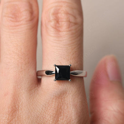 Princess Black Spinel Solitaire Rings Silver - Palmary
