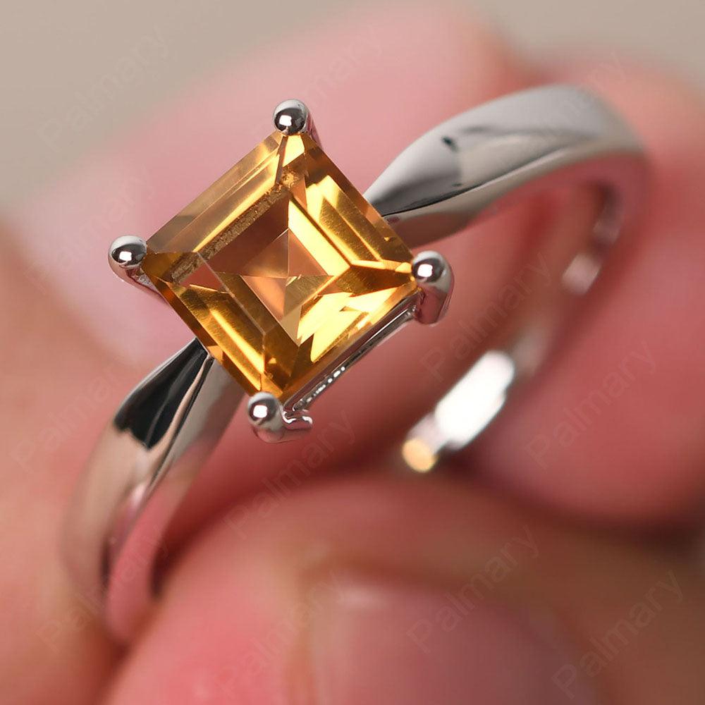 Square Citrine Solitaire Rings Silver - Palmary