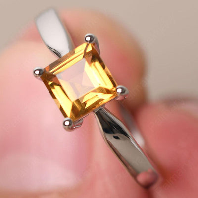 Square Citrine Solitaire Rings Silver - Palmary