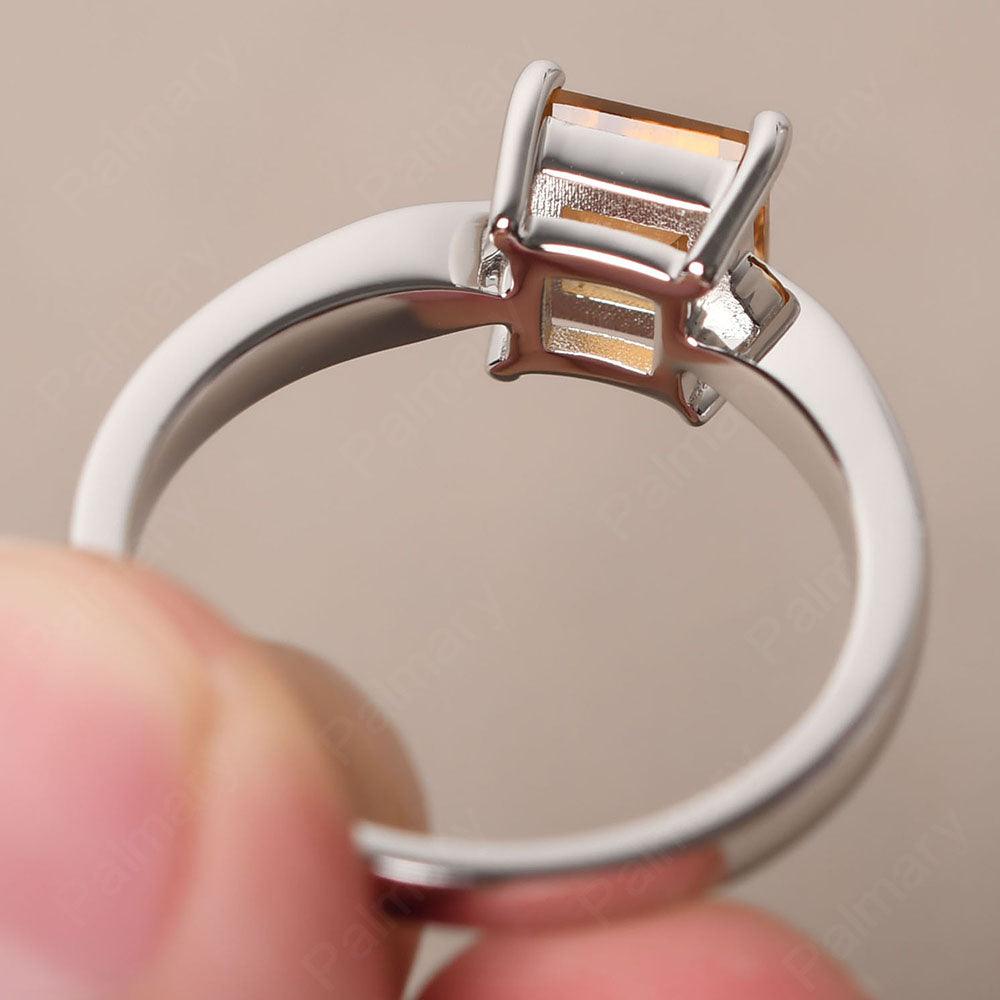 Square Citrine Solitaire Rings Silver - Palmary