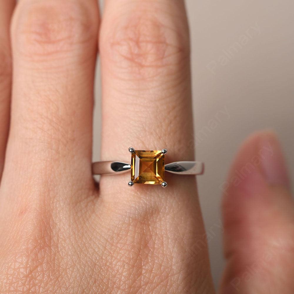 Square Citrine Solitaire Rings Silver - Palmary