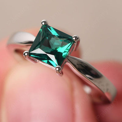 Princess Emerald Solitaire Rings Silver - Palmary