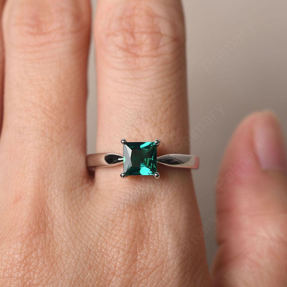 Princess Emerald Solitaire Rings Silver - Palmary