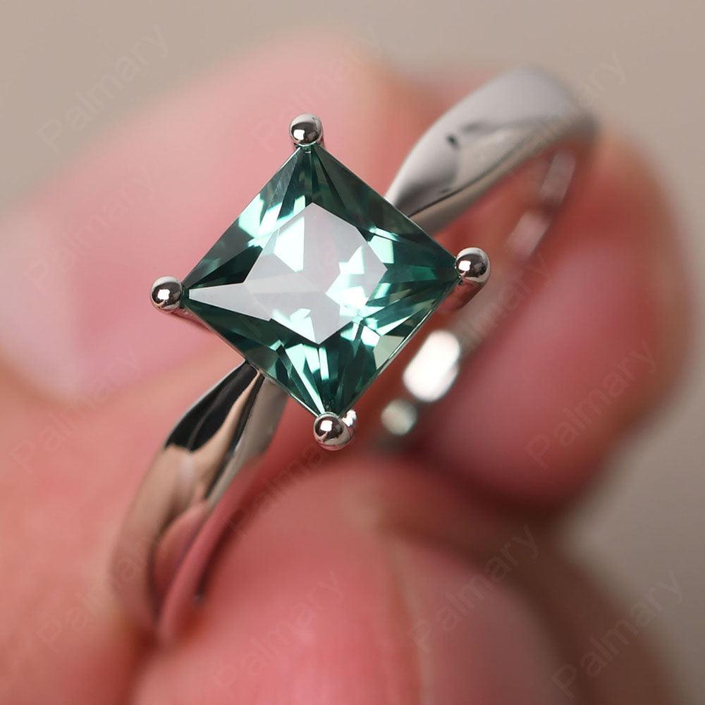 Princess Green Sapphire Solitaire Rings Silver - Palmary