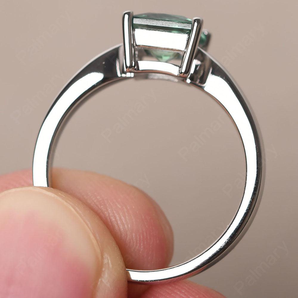 Princess Green Sapphire Solitaire Rings Silver - Palmary