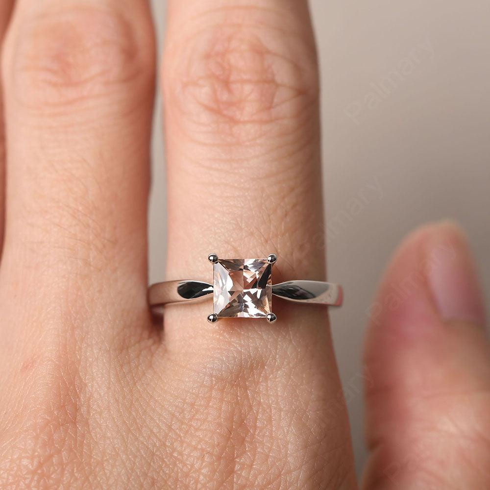 Princess Morganite Solitaire Rings Silver - Palmary