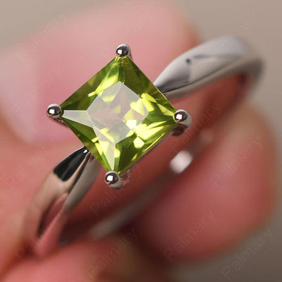 Princess Peridot Solitaire Rings Silver - Palmary