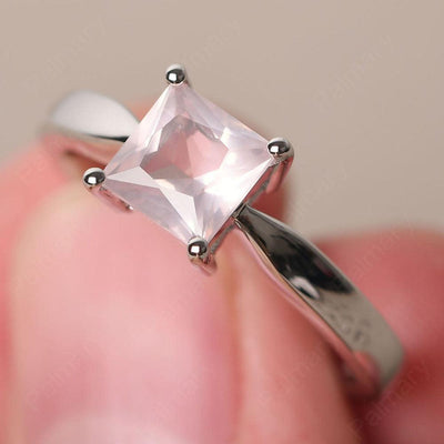 Princess Rose Quartz Solitaire Rings Silver - Palmary