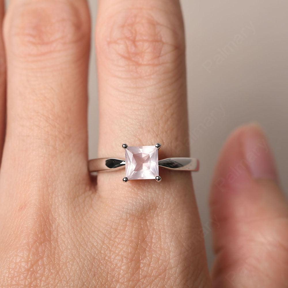 Princess Rose Quartz Solitaire Rings Silver - Palmary