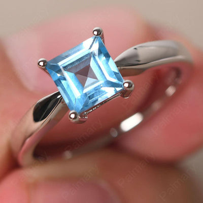 Square Swiss Blue Topaz Solitaire Rings Silver - Palmary