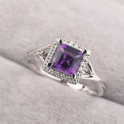 Twisted Square Cut Amethyst Halo Ring - Palmary
