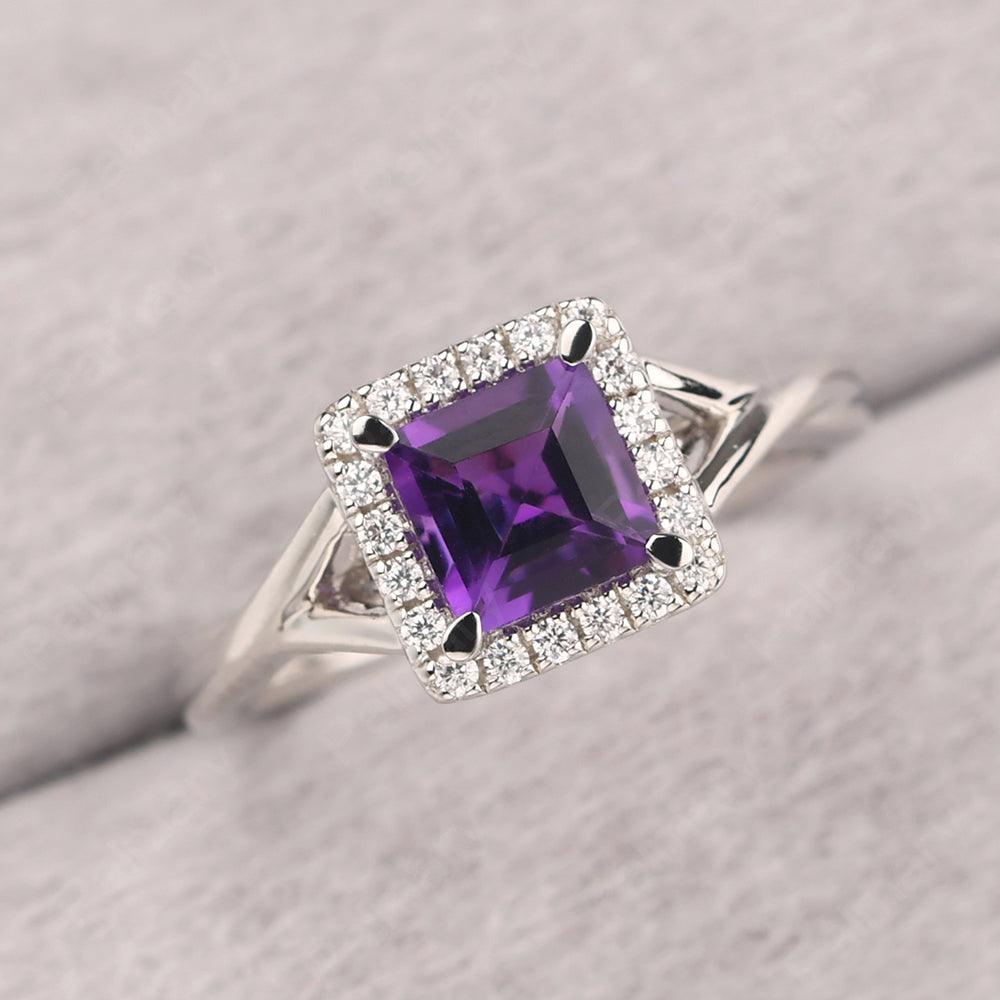 Twisted Square Cut Amethyst Halo Ring - Palmary