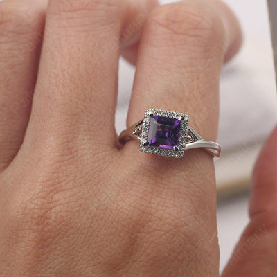 Twisted Square Cut Amethyst Halo Ring - Palmary