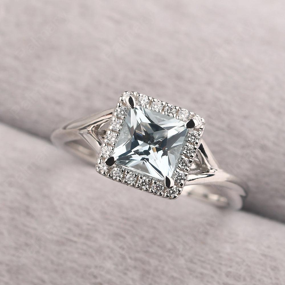 Twisted Princess Cut Aquamarine Halo Ring - Palmary