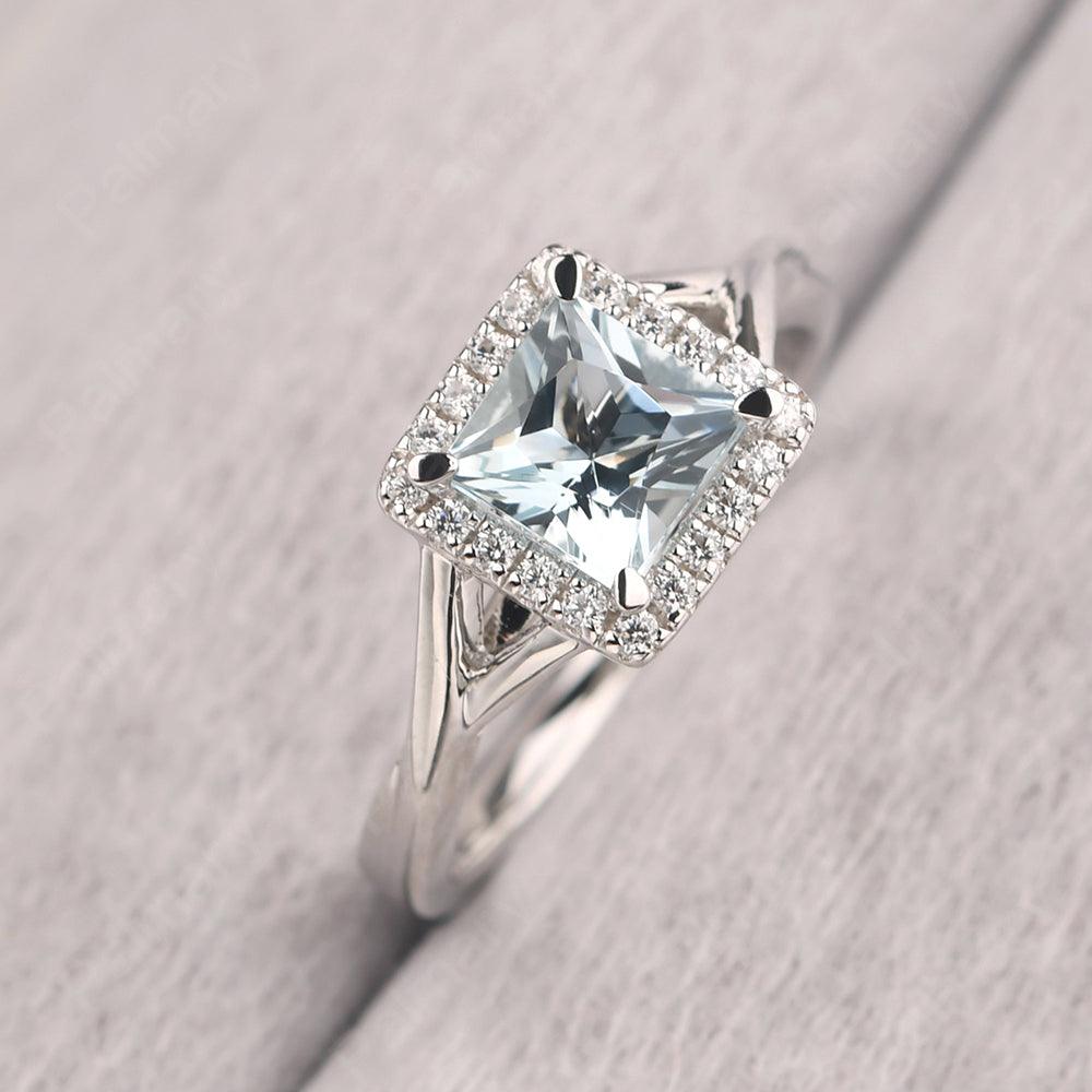 Twisted Princess Cut Aquamarine Halo Ring - Palmary