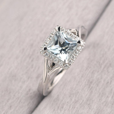 Twisted Princess Cut Aquamarine Halo Ring - Palmary