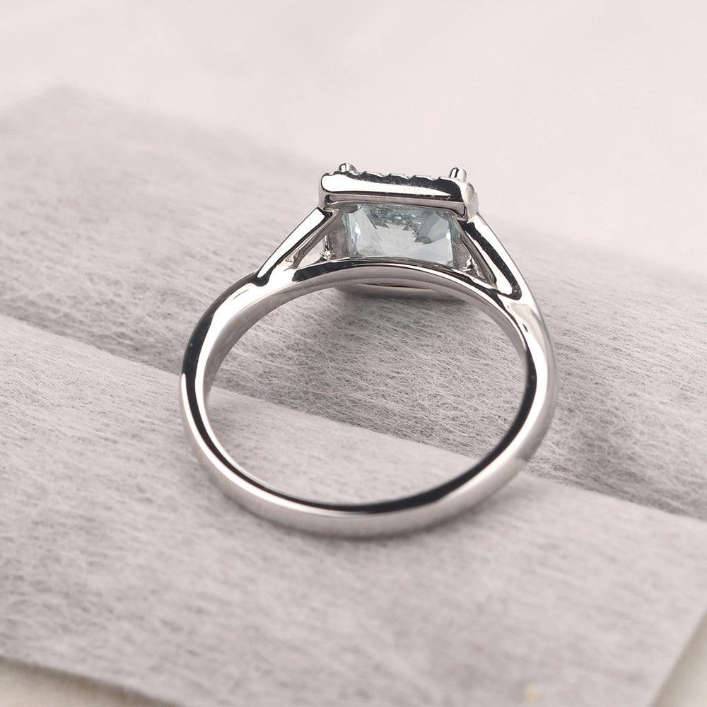 Twisted Princess Cut Aquamarine Halo Ring - Palmary