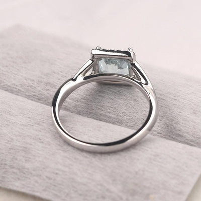 Twisted Princess Cut Aquamarine Halo Ring - Palmary