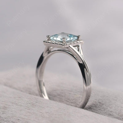 Twisted Princess Cut Aquamarine Halo Ring - Palmary