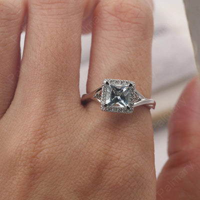 Twisted Princess Cut Aquamarine Halo Ring - Palmary