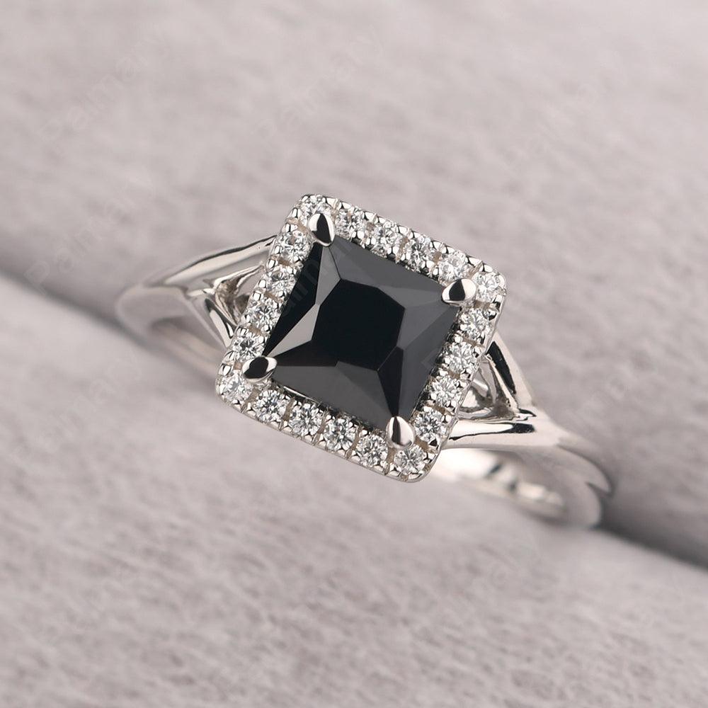 Twisted Princess Cut Black Spinel Halo Ring - Palmary