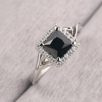 Twisted Princess Cut Black Spinel Halo Ring - Palmary