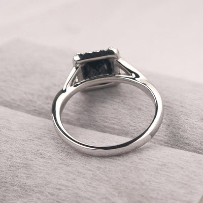 Twisted Princess Cut Black Spinel Halo Ring - Palmary