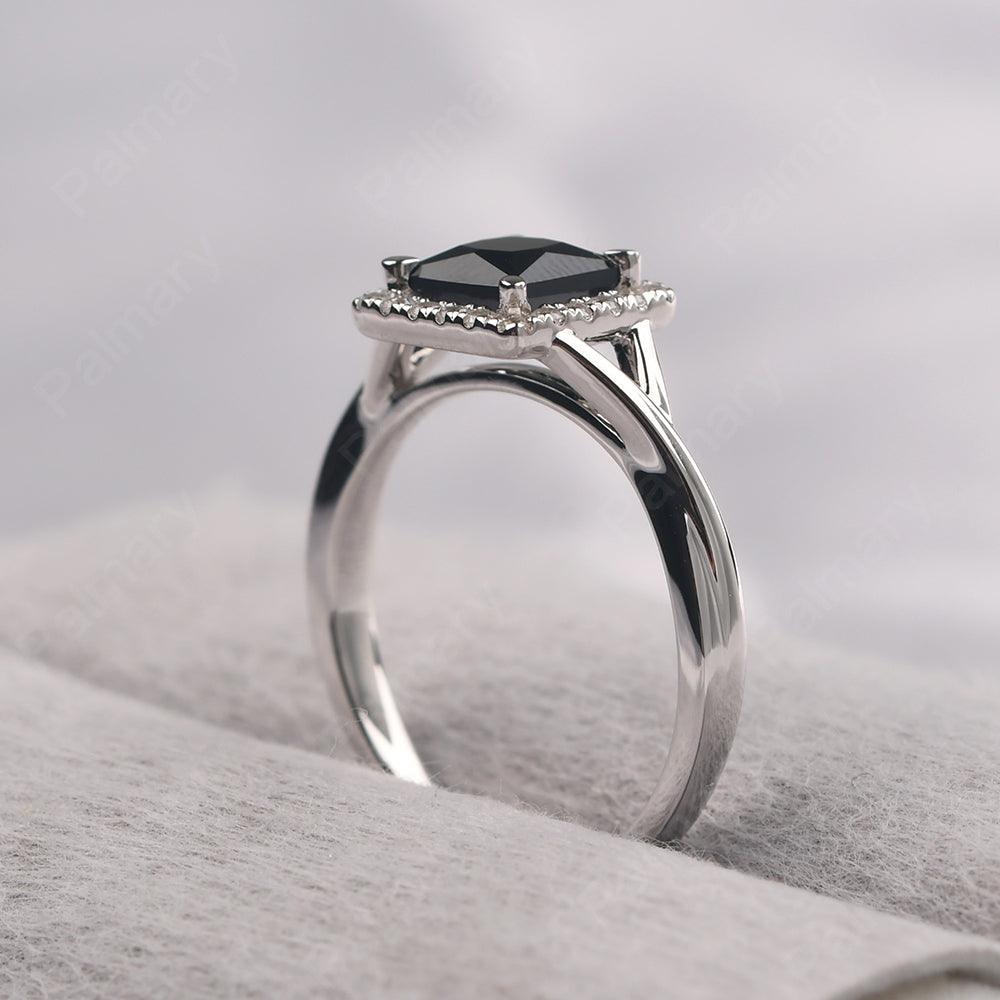 Twisted Princess Cut Black Spinel Halo Ring - Palmary