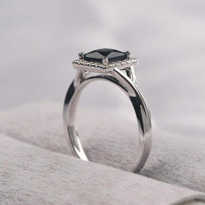 Twisted Princess Cut Black Spinel Halo Ring - Palmary