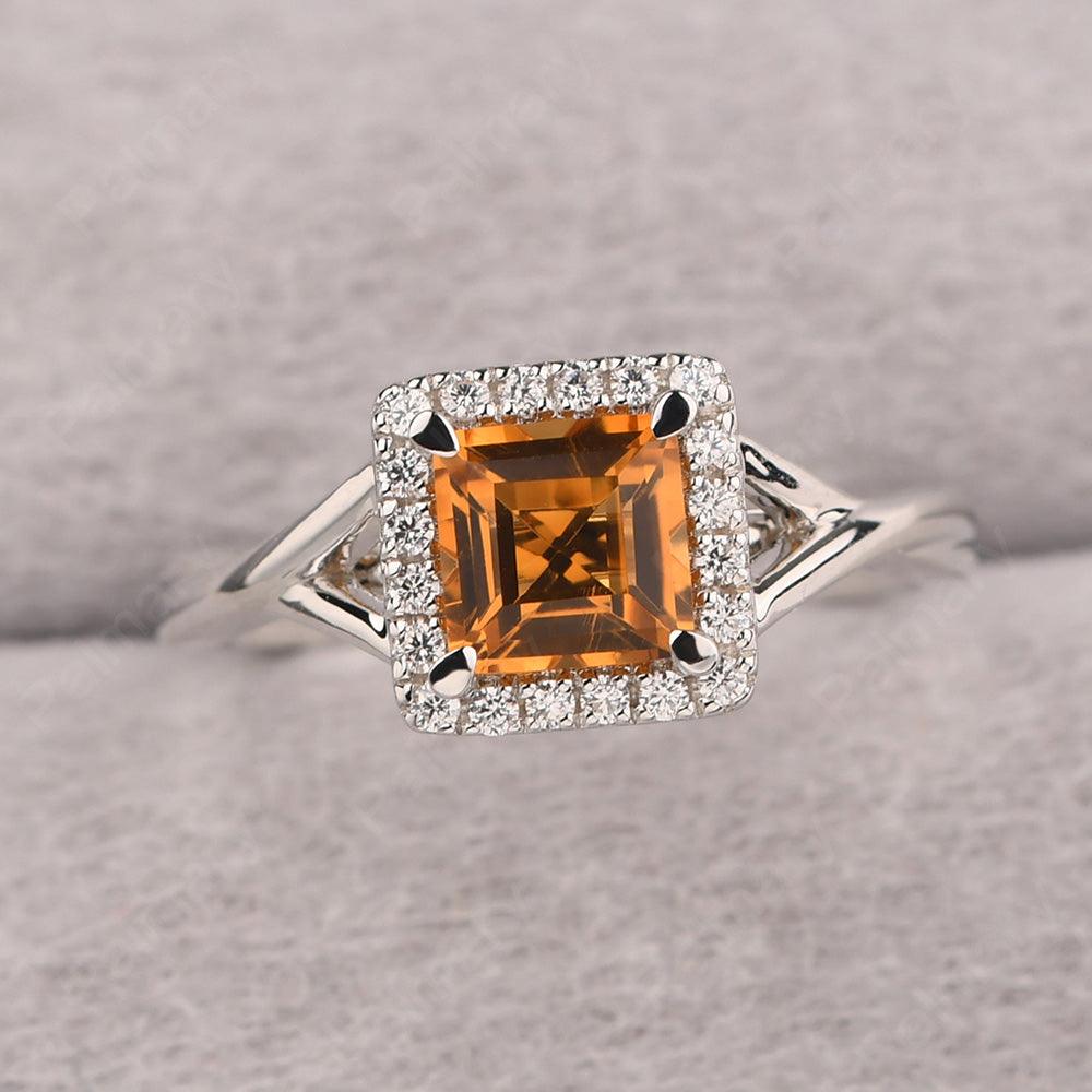 Twisted Square Cut Citrine Halo Ring - Palmary