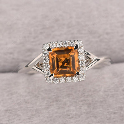 Twisted Square Cut Citrine Halo Ring - Palmary